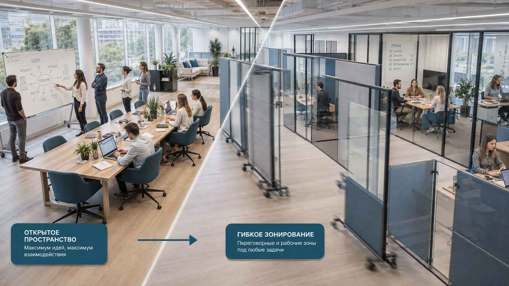 Мобильные перегородки для офиса — гибкое зонирование пространства