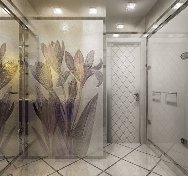 стеклянные перегородки с рисунком ванная комната