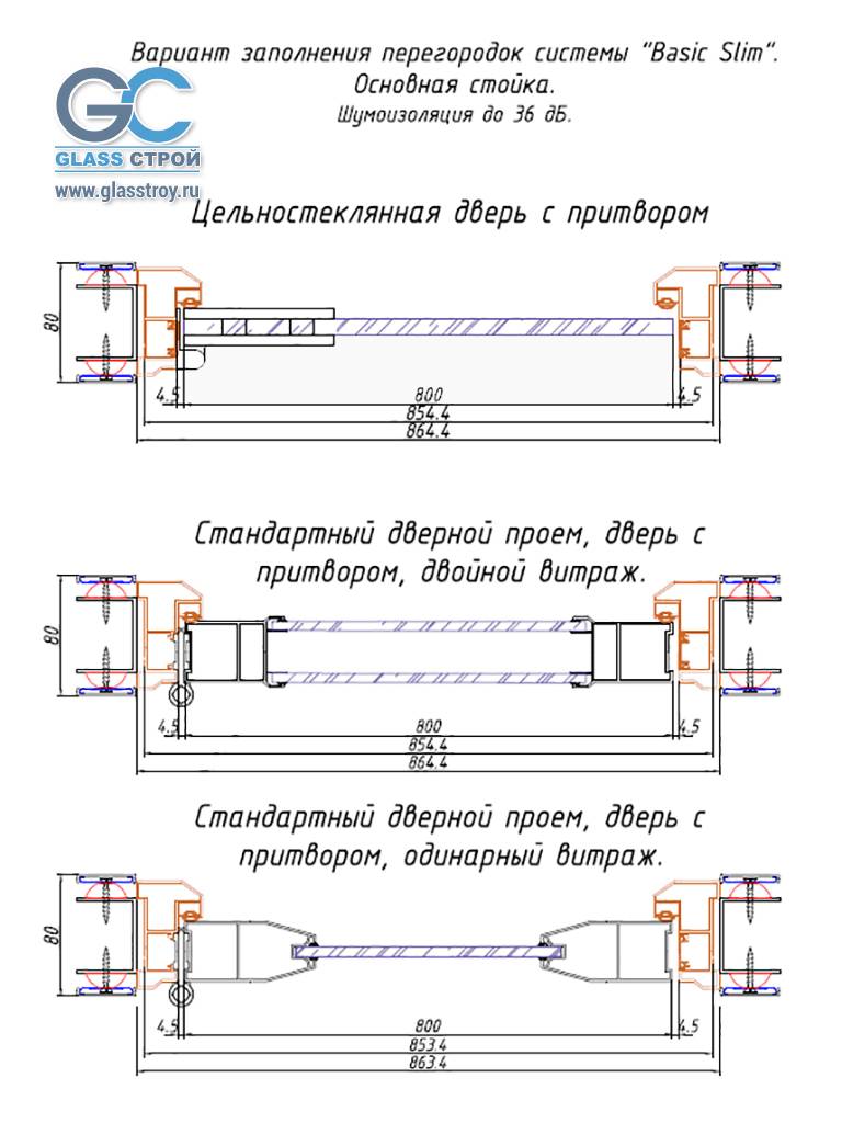 Варианты заполнения перегородок Basic slim