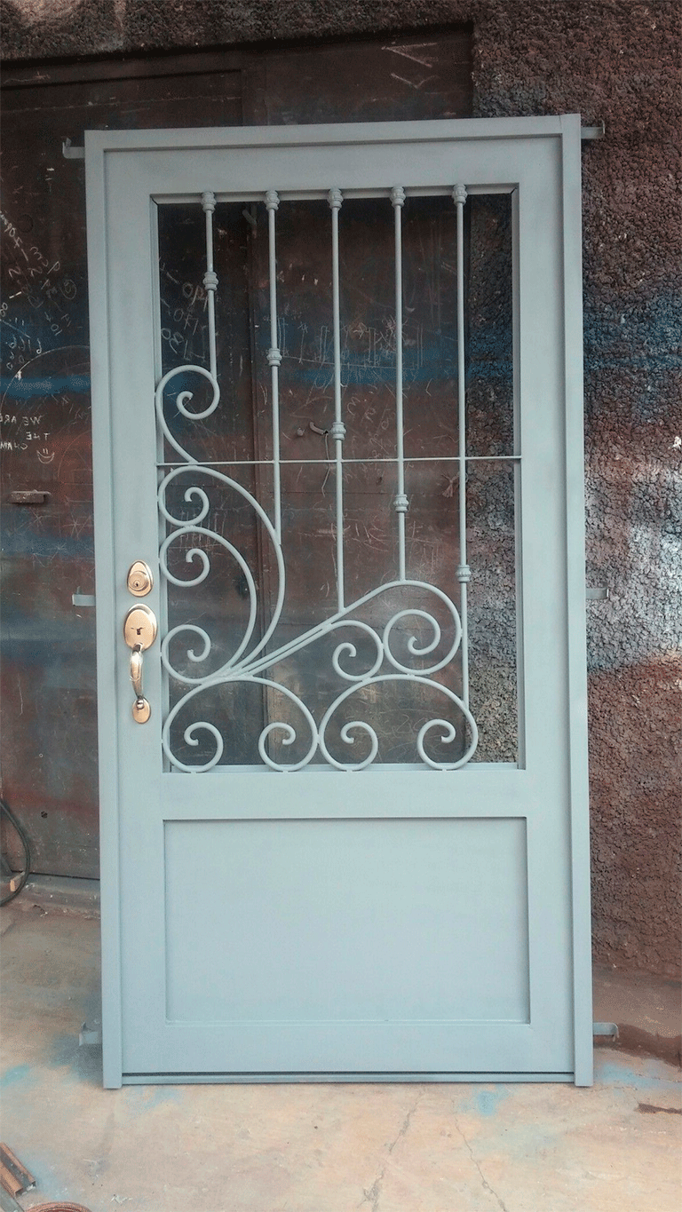 двери со стеклом и ковкой