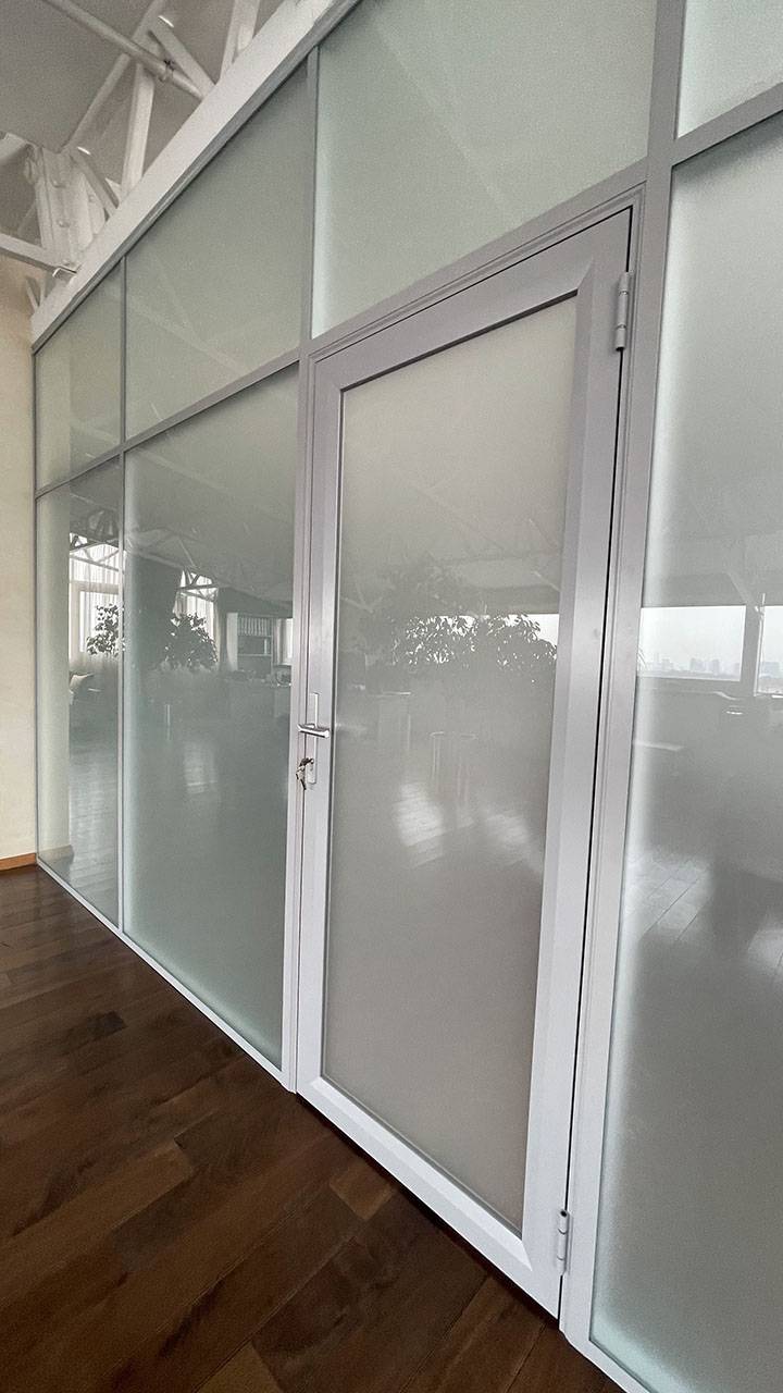Каркасная белая стеклянная дверь