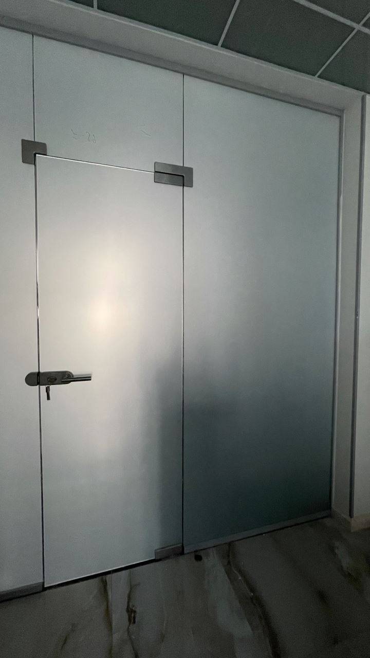 Матовая стеклянная дверь с перегородкой и фрамугой