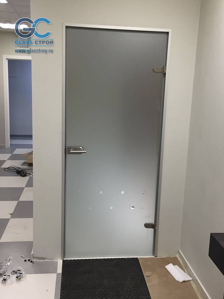 Стеклянная матовая дверь с фурнитурой на заказ