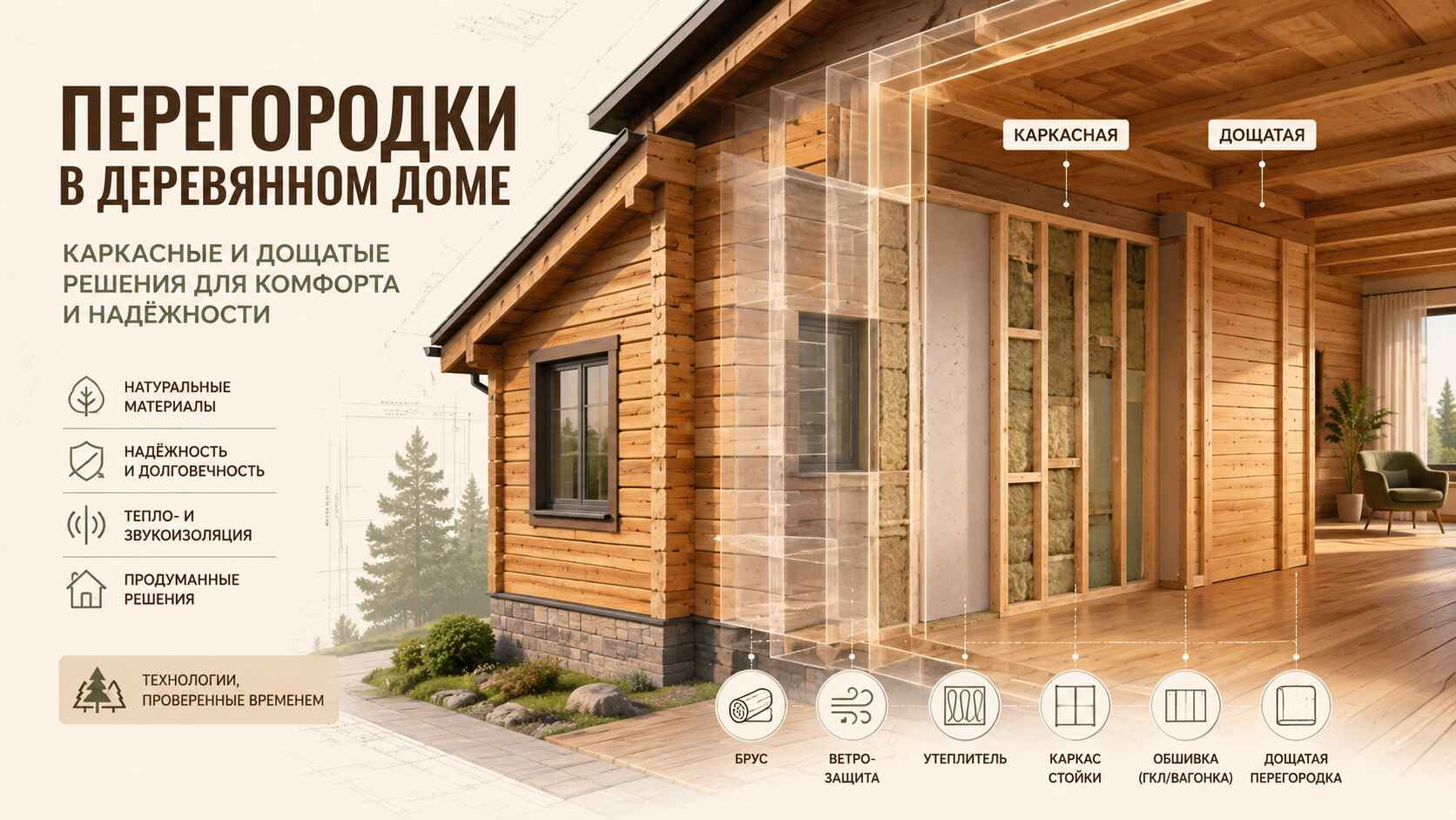 Перегородки в деревянном доме
