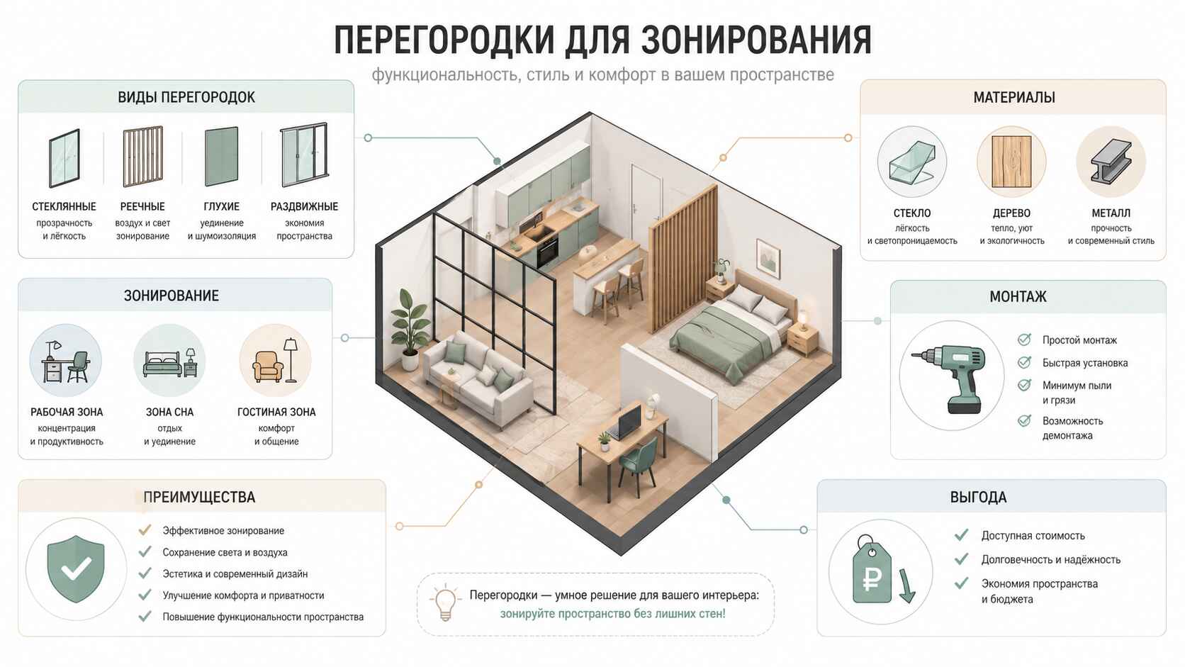 Перегородки для зонирования комнаты