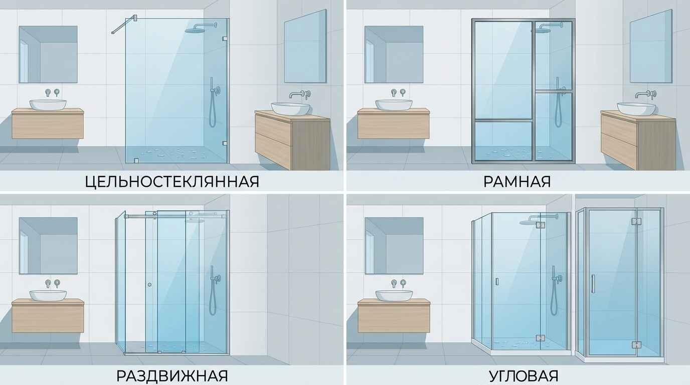Виды перегородок для ванной из стекла