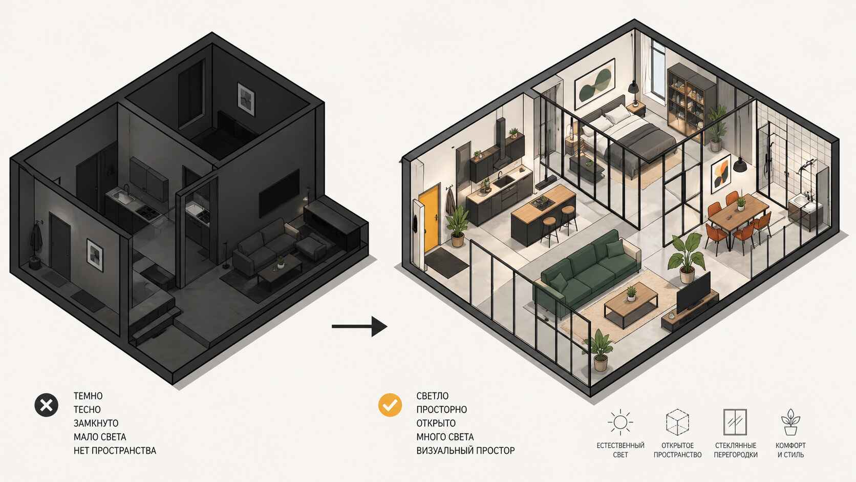 Перегородки в стиле лофт — современное решение для зонирования