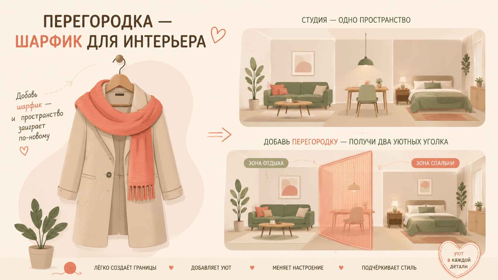 перегородка как шарфик для интерьера
