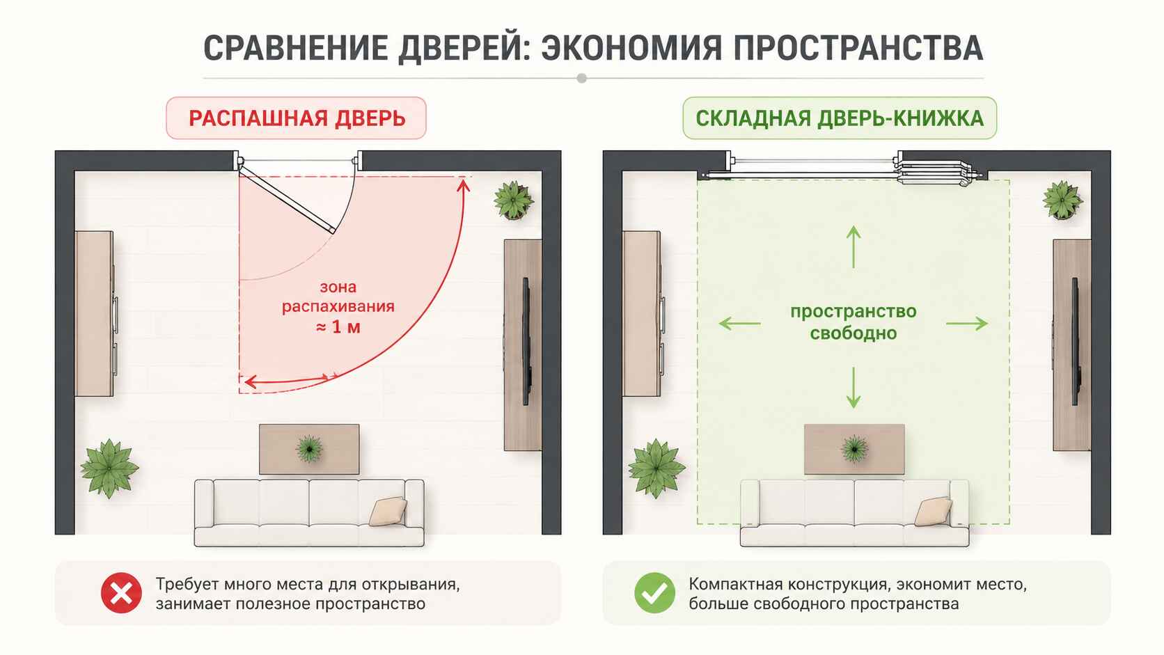 Почему складная дверь — удобное решение для небольших помещений
