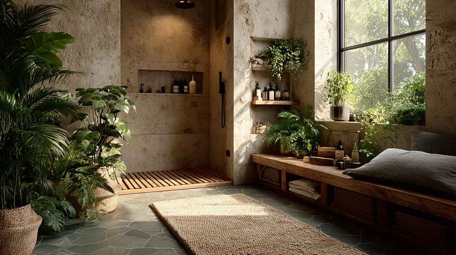 Современный дизайн душевых комнат все больше внимания уделяет экологичности