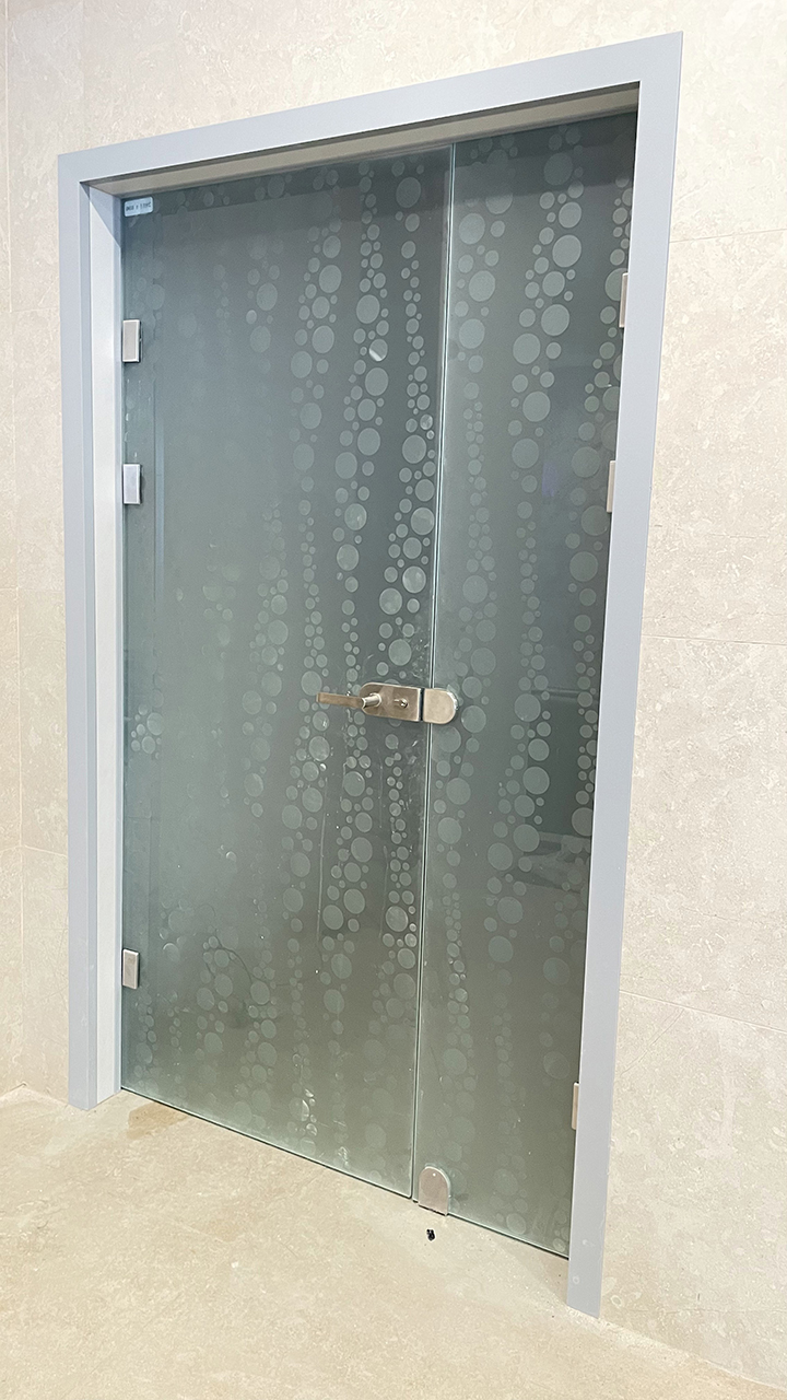 Дверь с перегородкой из стекла с рисунком