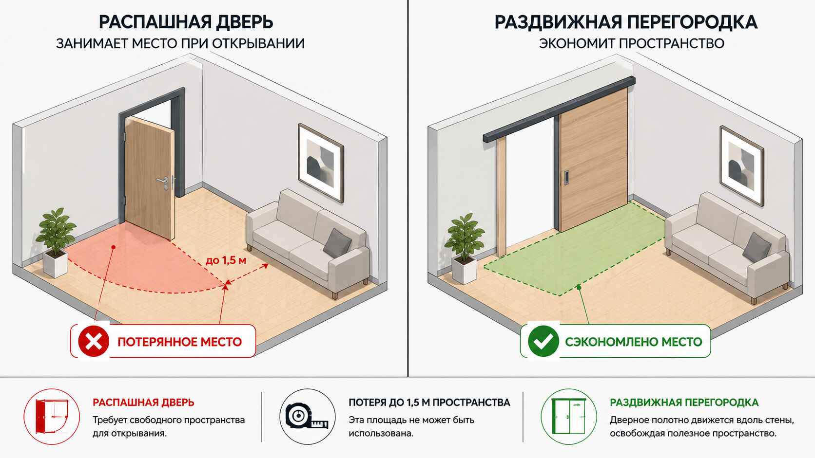 Сравнение распашной и раздвижной двери