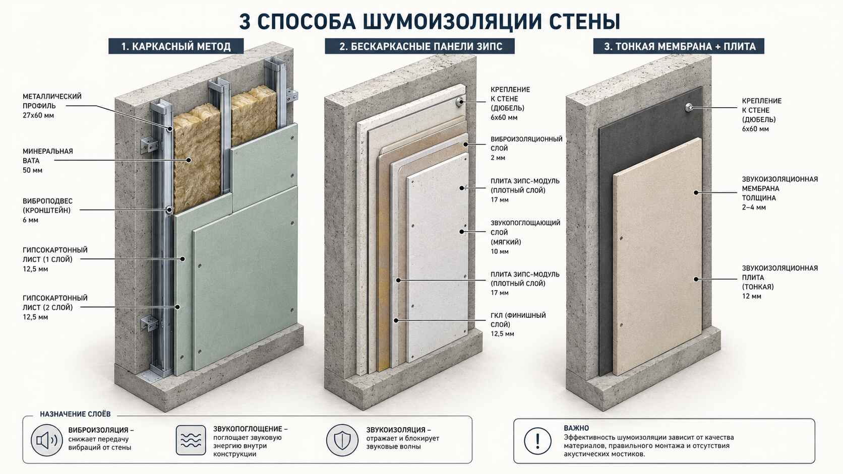 три способа шумоизоляции стены