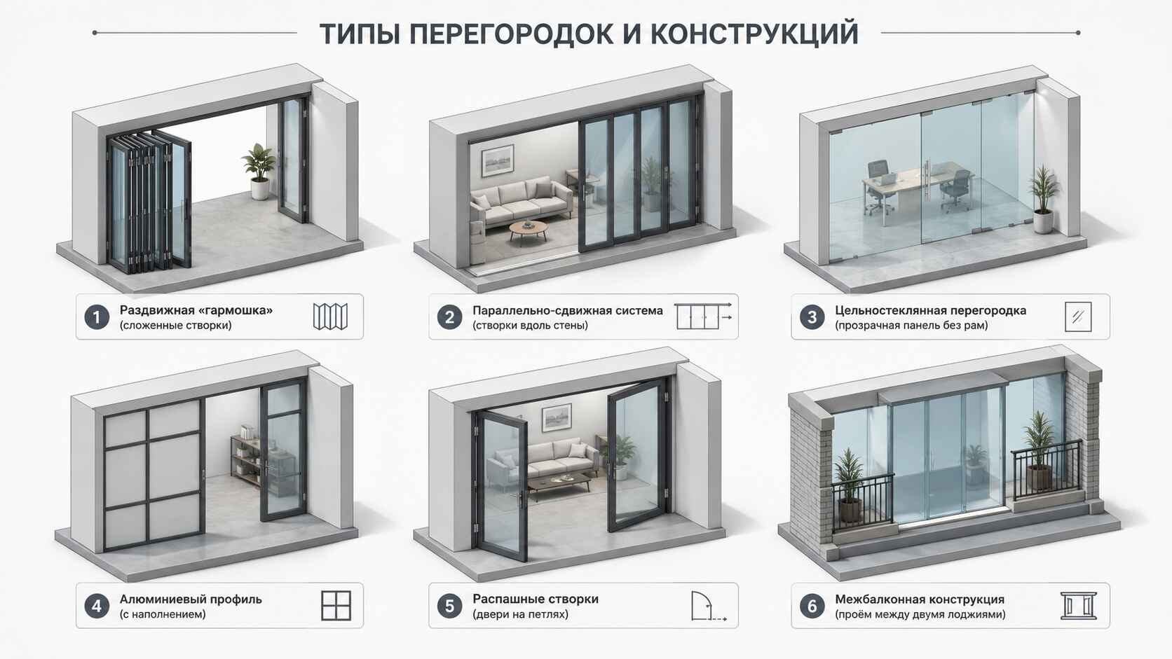 Варианты перегородок на балконе