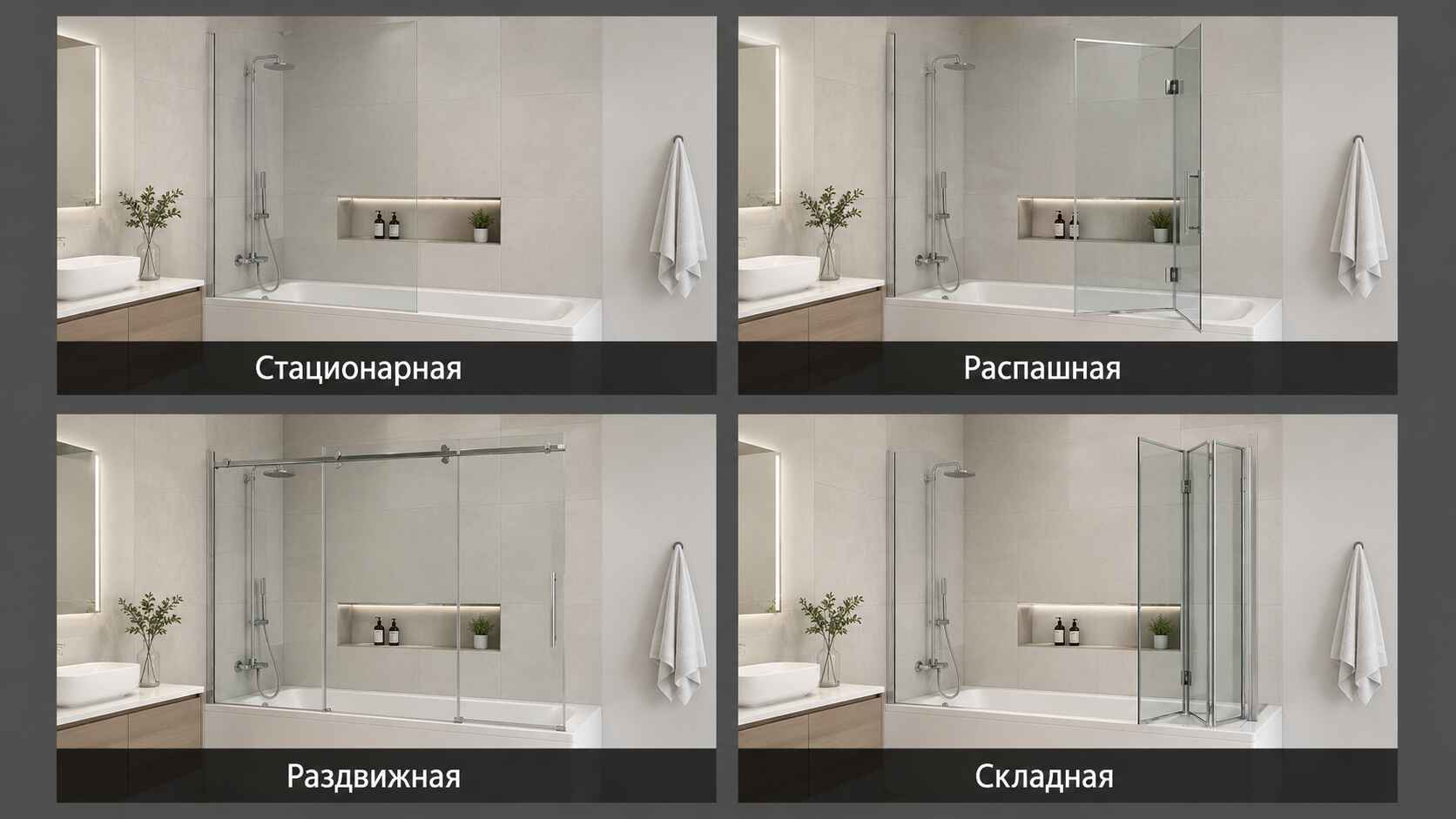 Виды стеклянных перегородок для ванной