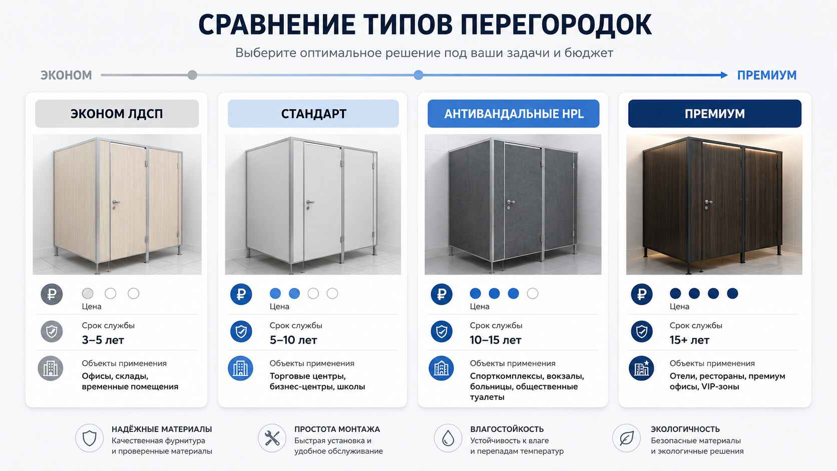Сравнение сантехнических перегородок
