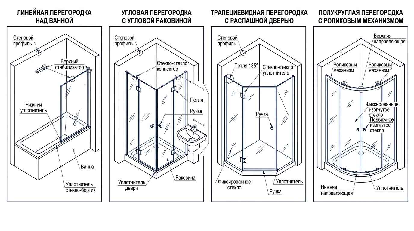 Конструктивные особенности перегородок для ванны из стекла