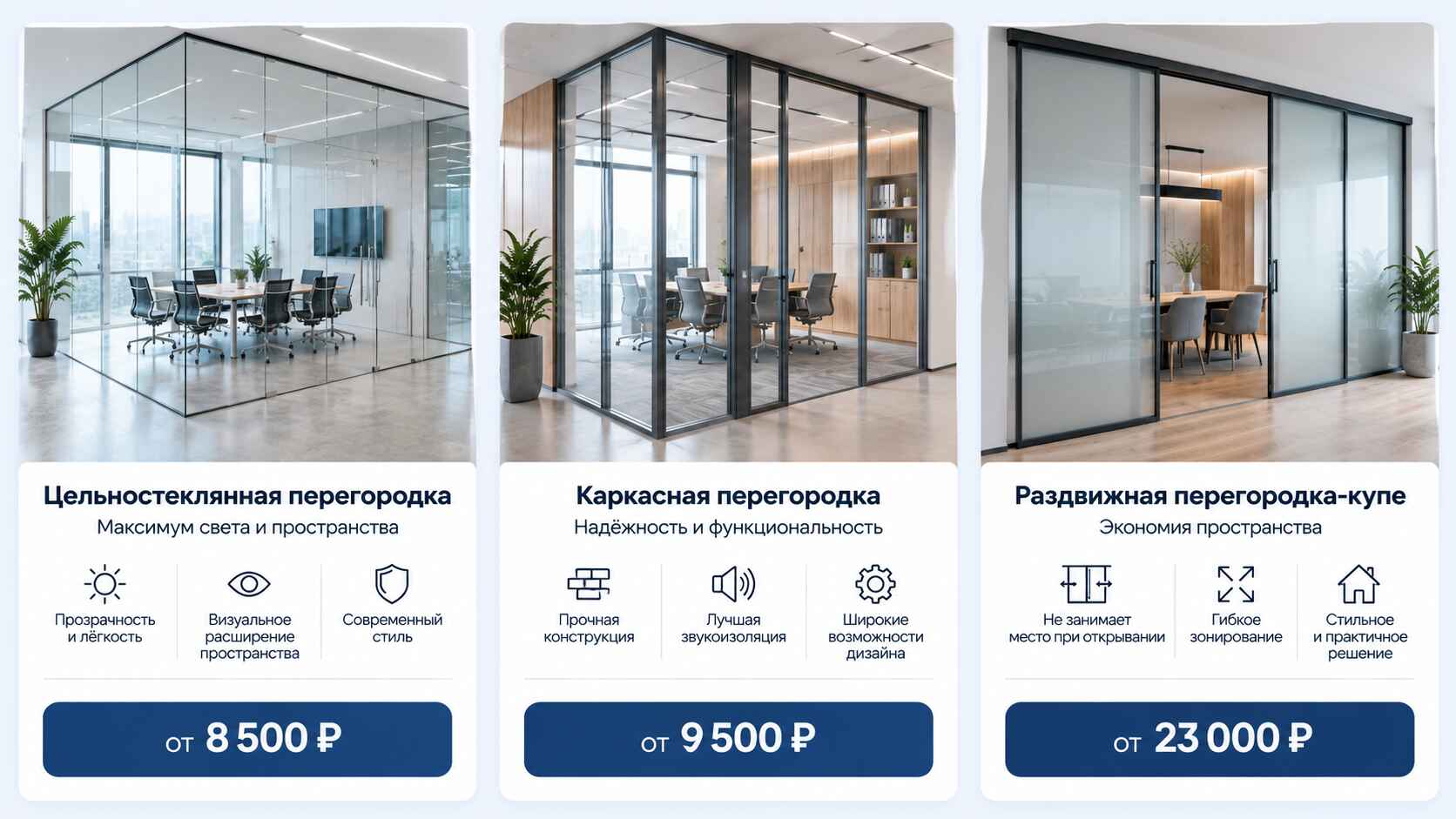 Цены на монтаж стеклянных перегородок
