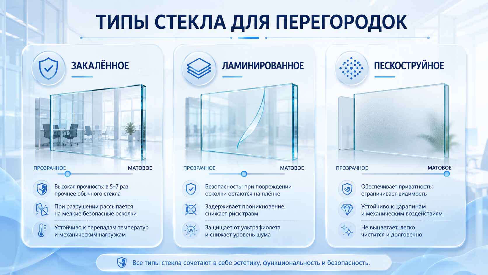 Типы стекла для перегородок