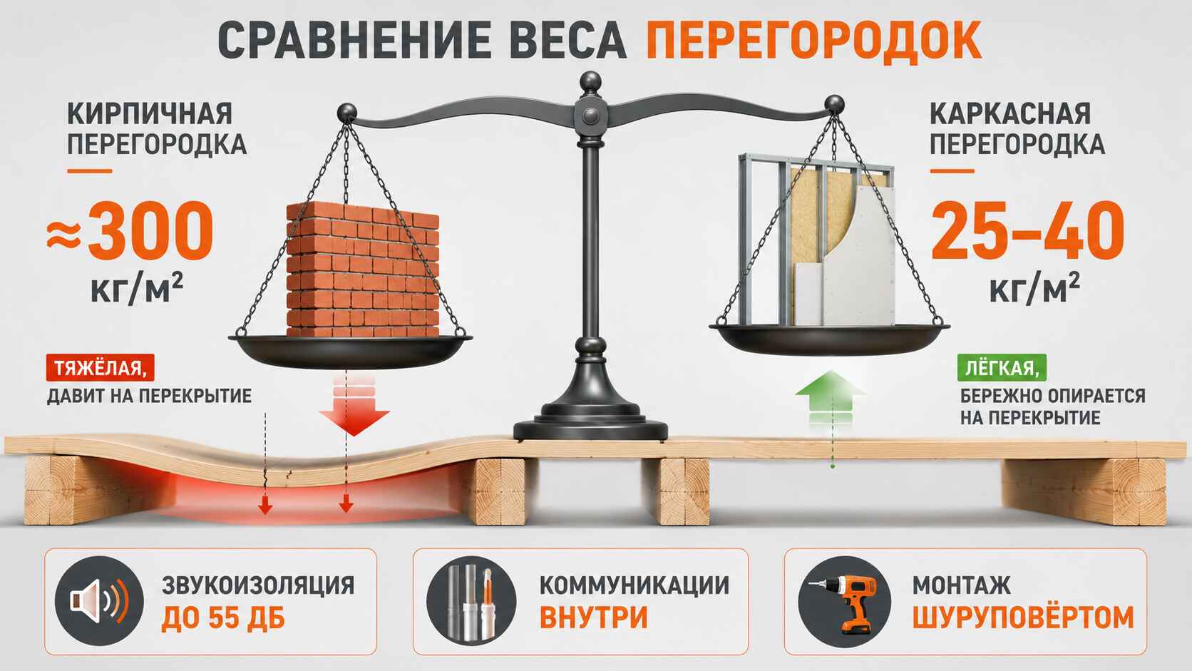Сравнение веса перегородок