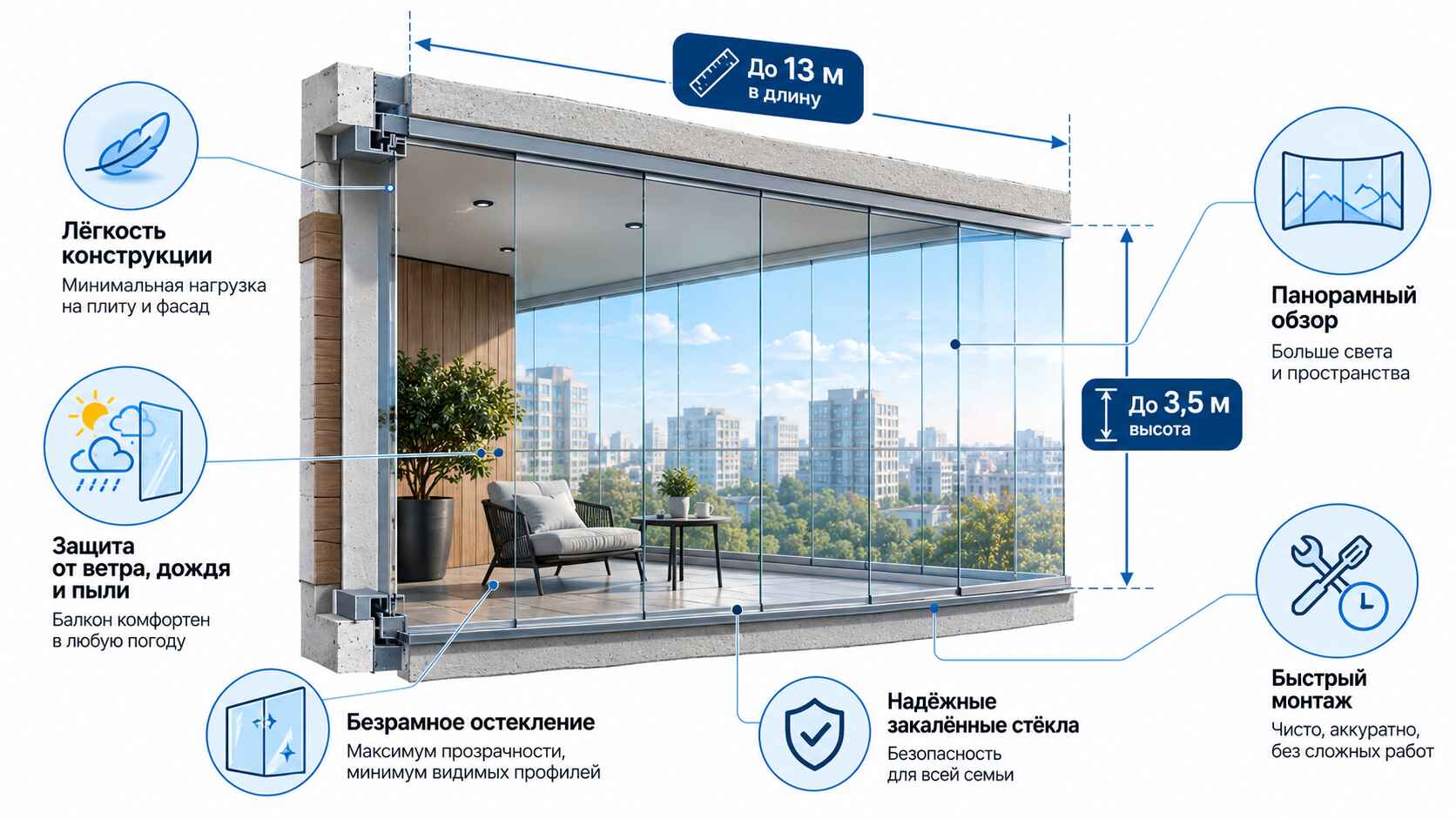 Приоритеты безрамного остекления балконов