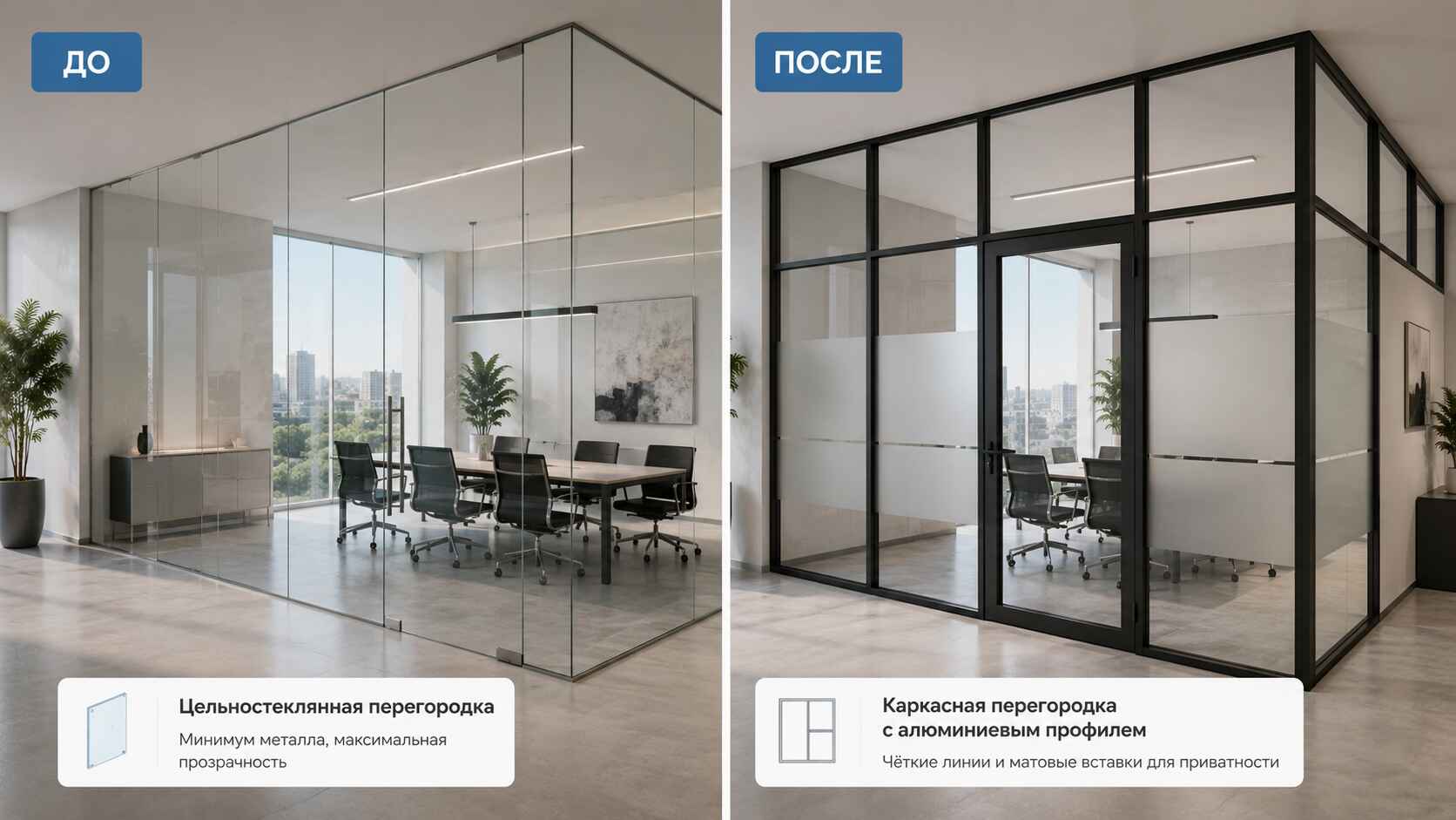 Виды стеклянных перегородок для офиса