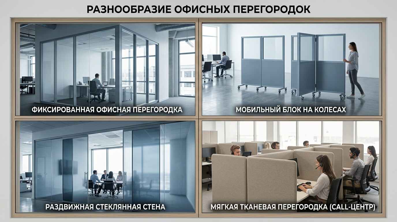 Виды офисных перегородок