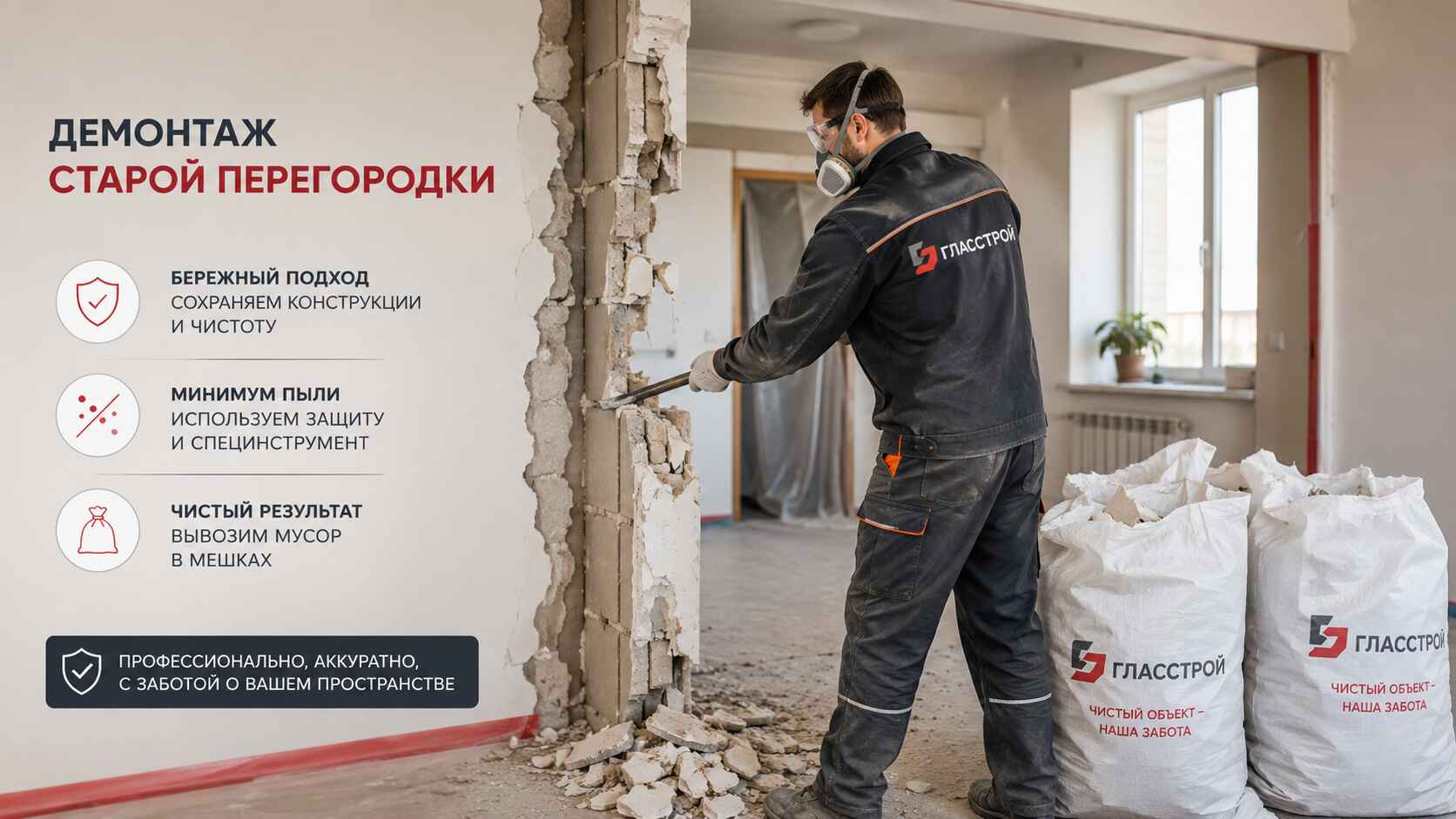 Демонтаж старой перегородки/стены