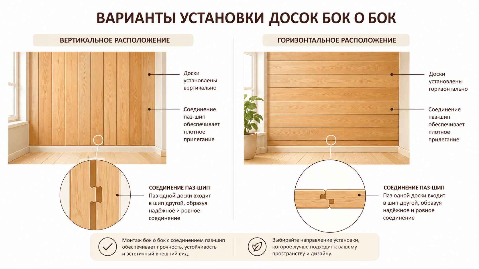 Варианты установки досок