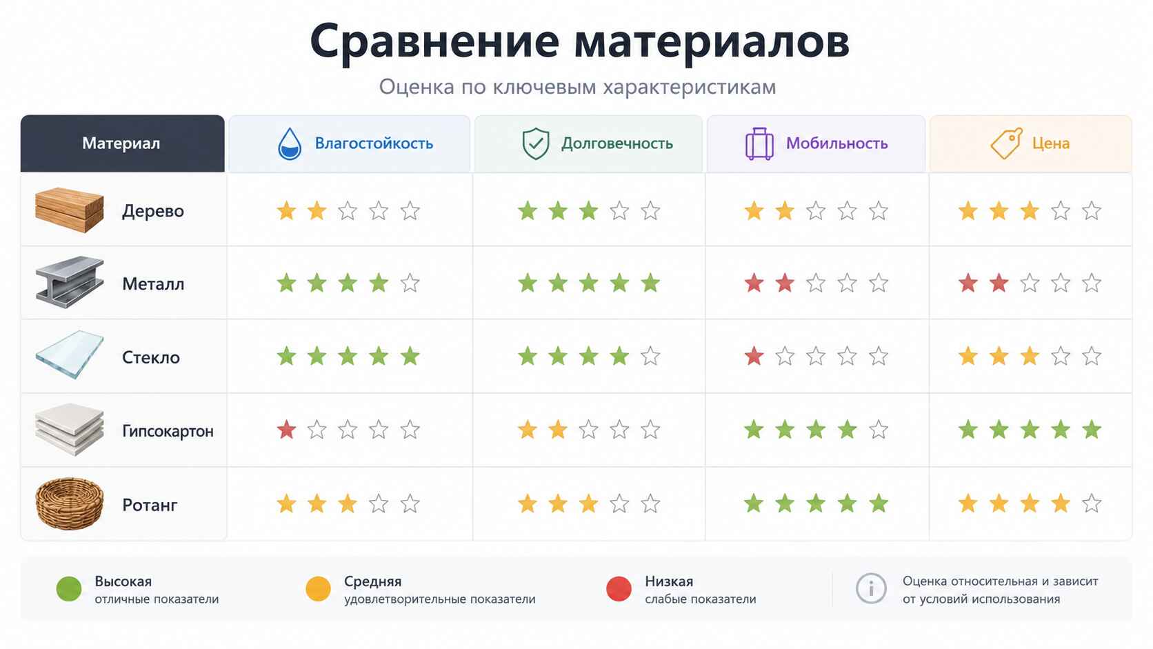 Сравнение материалов
