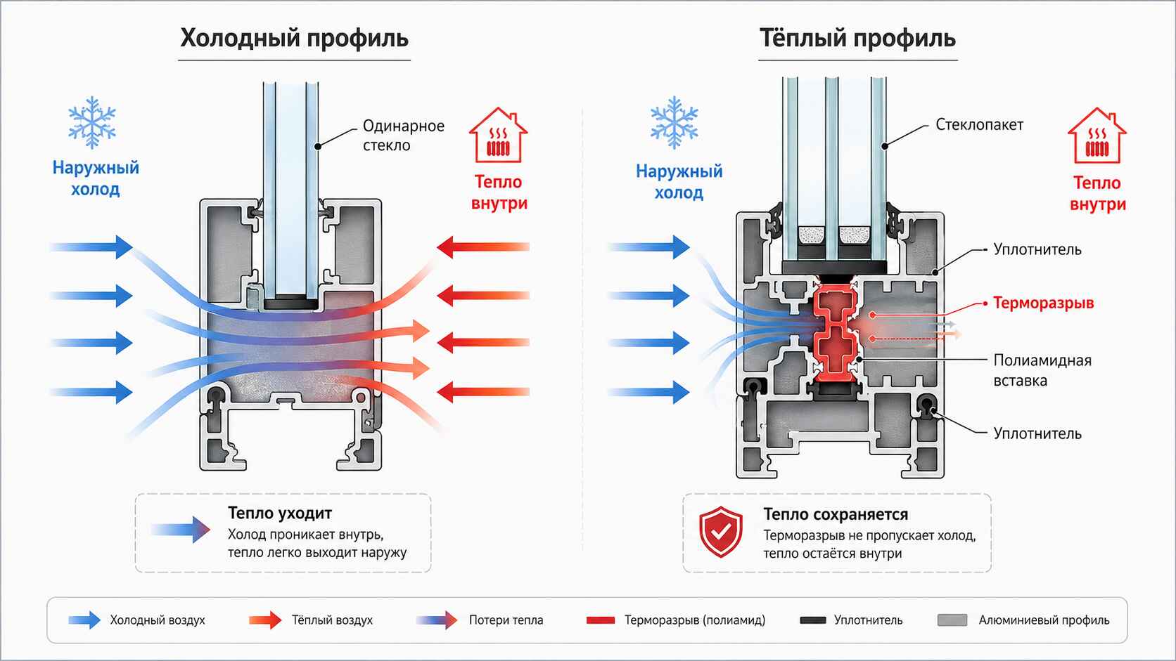 Холодный и тёплый тип остекления