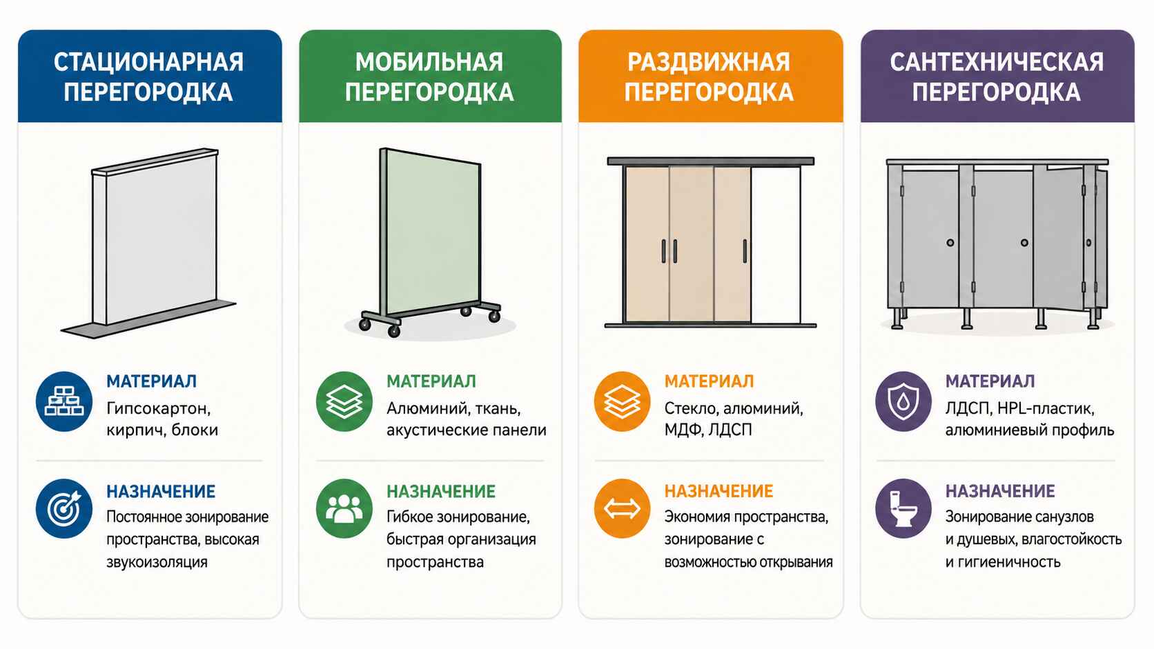 типы перегородок для офиса