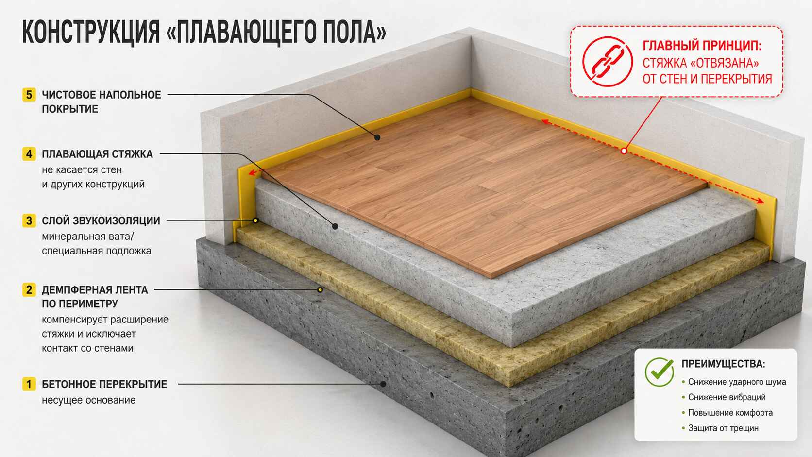 конструкция «плавающего пола» в разрезе