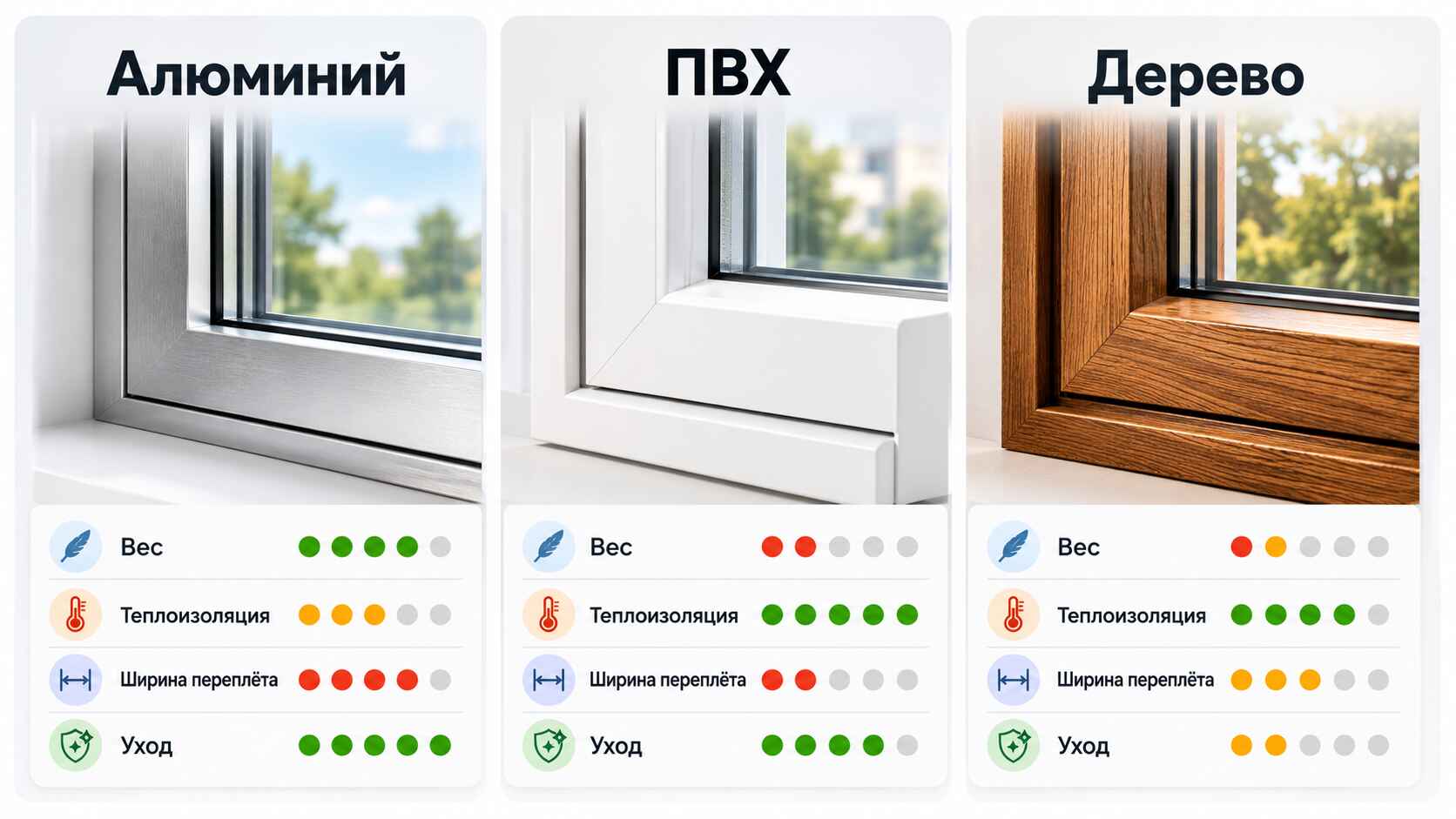 Алюминий, пластик или дерево: короткое сравнение