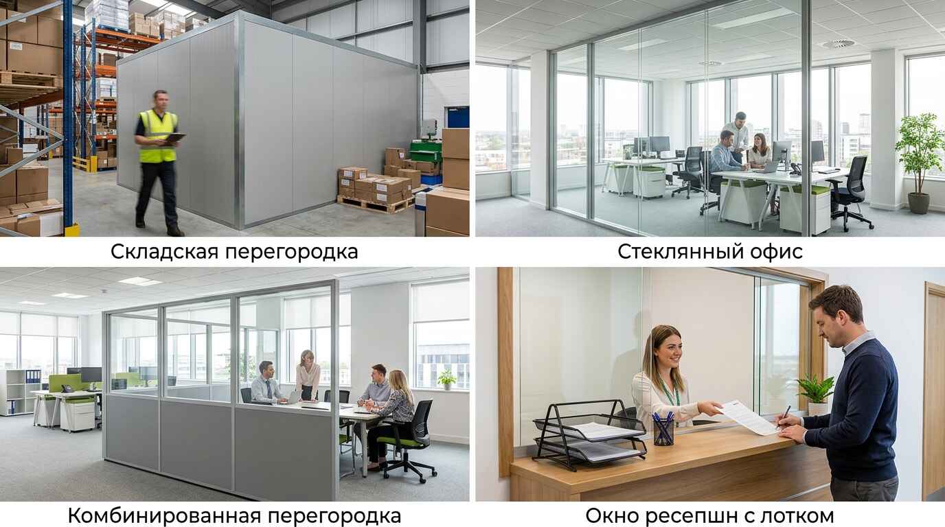 Виды офисных перегородок из ПВХ и стекла