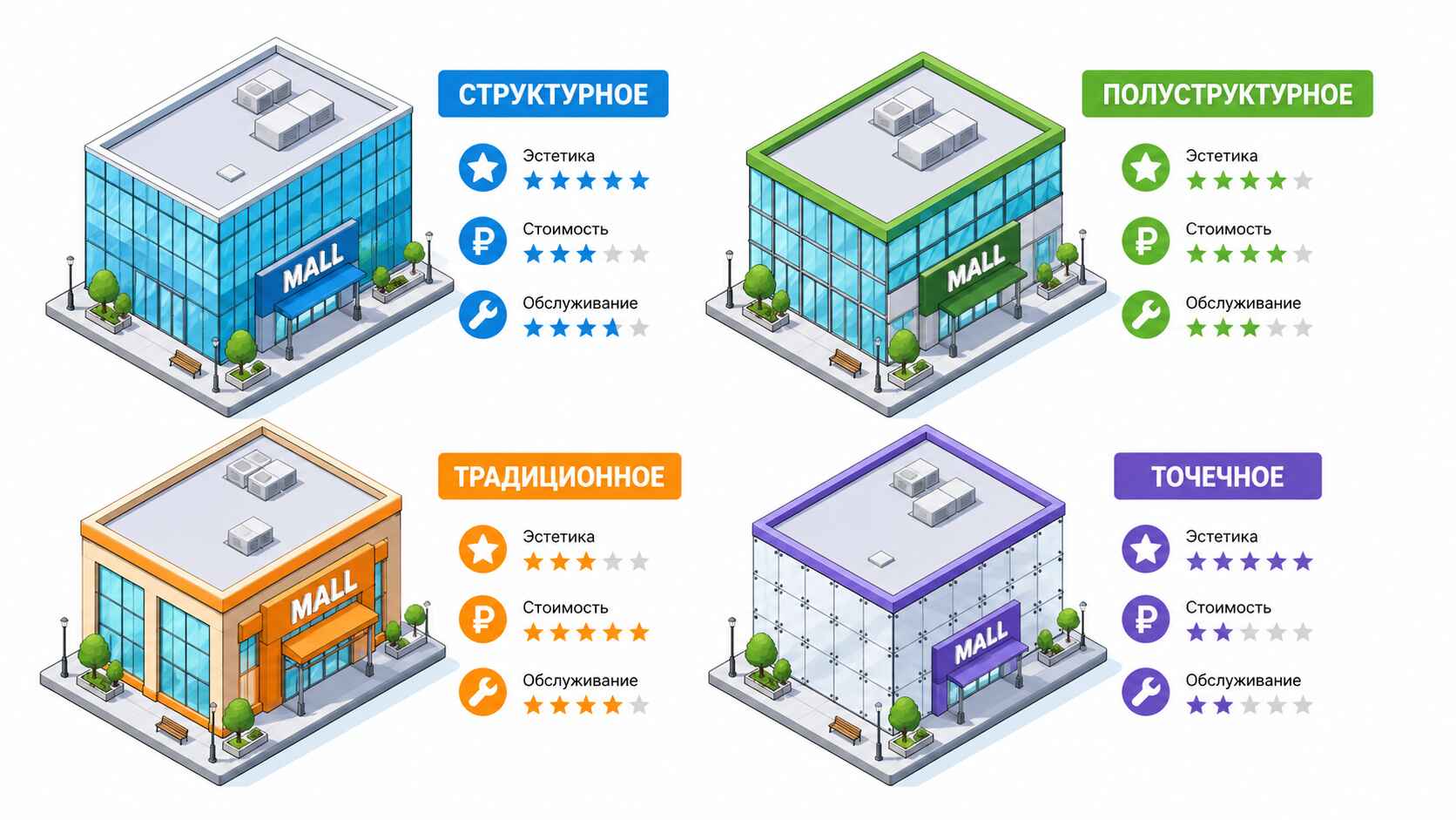 Остекление фасадов торговых центров: технические решения