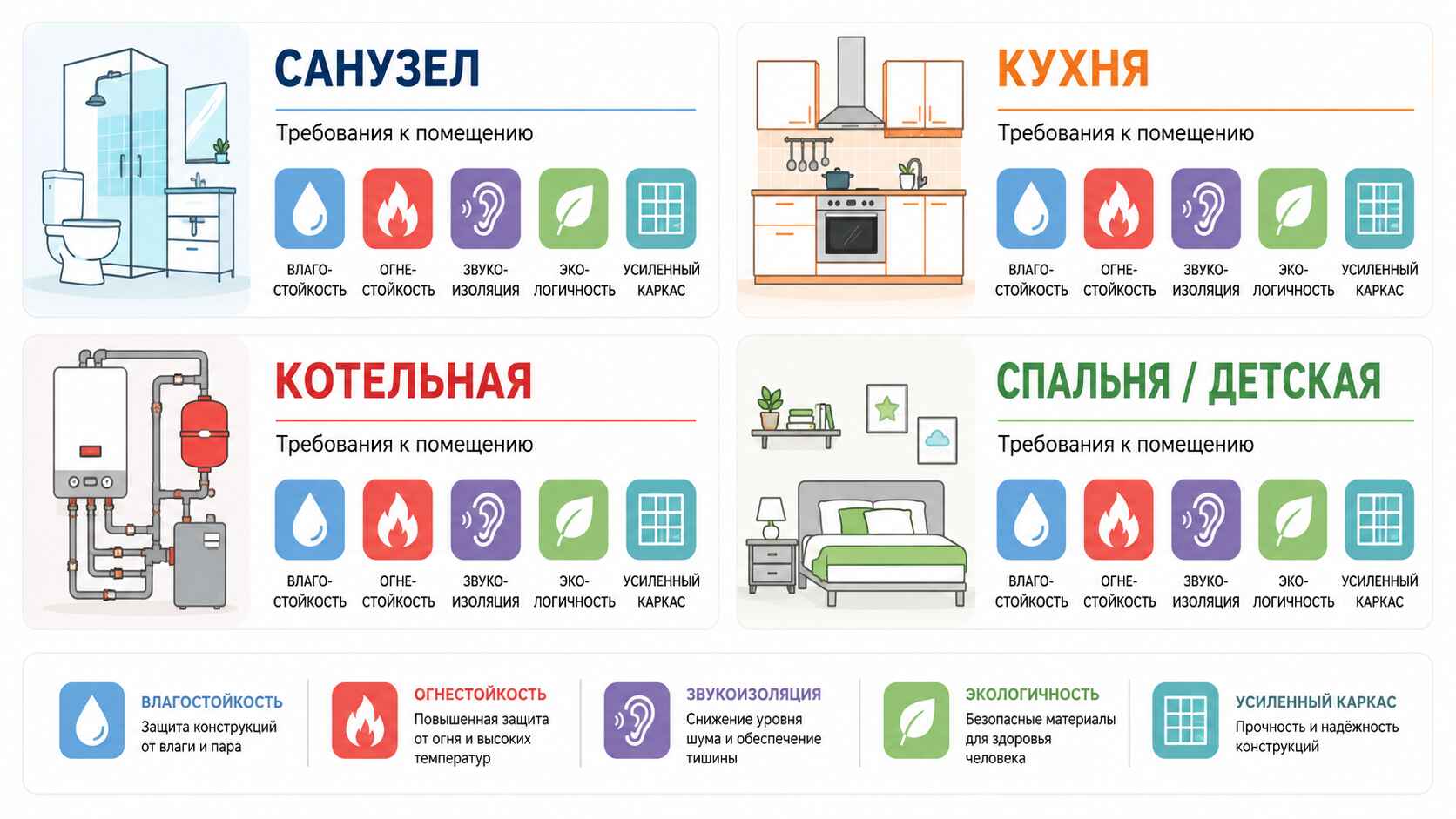 Особенности перегородок для разных помещений