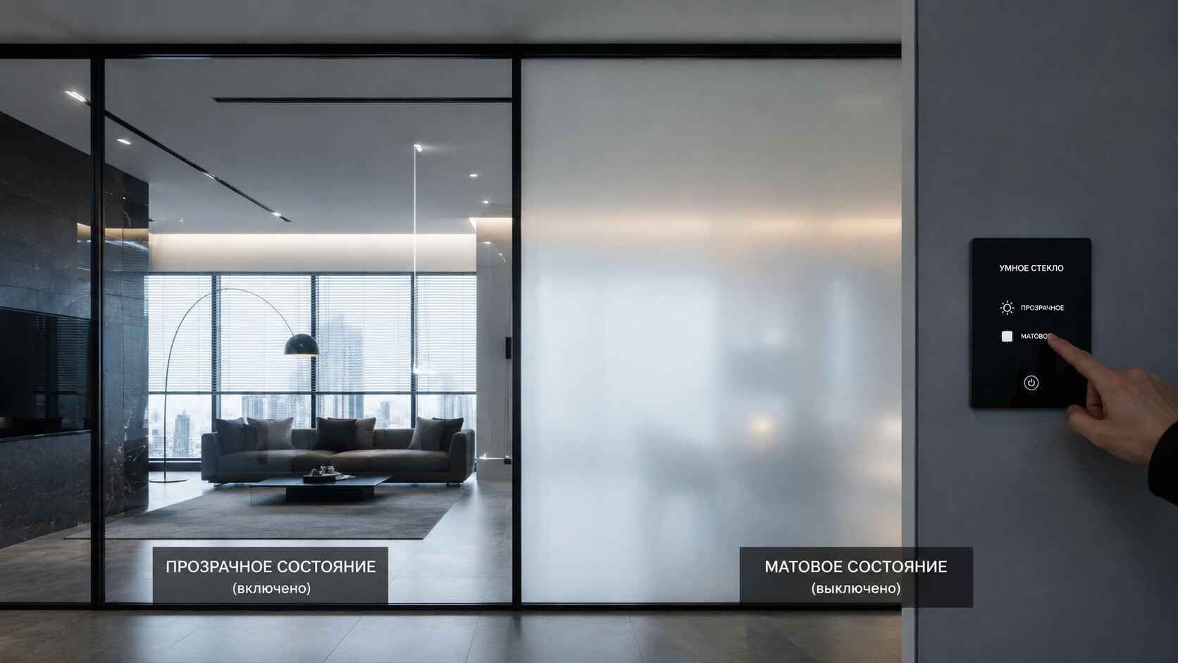 перегородки из «умного стекла» (smart glass)