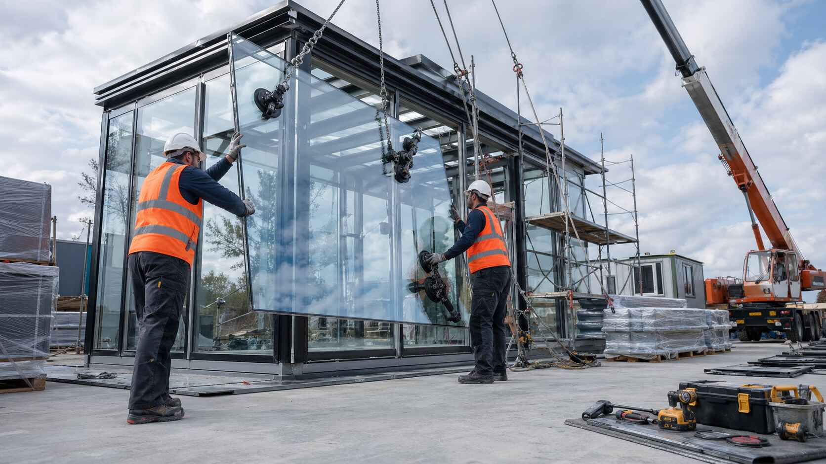 Монтаж стеклянного павильона