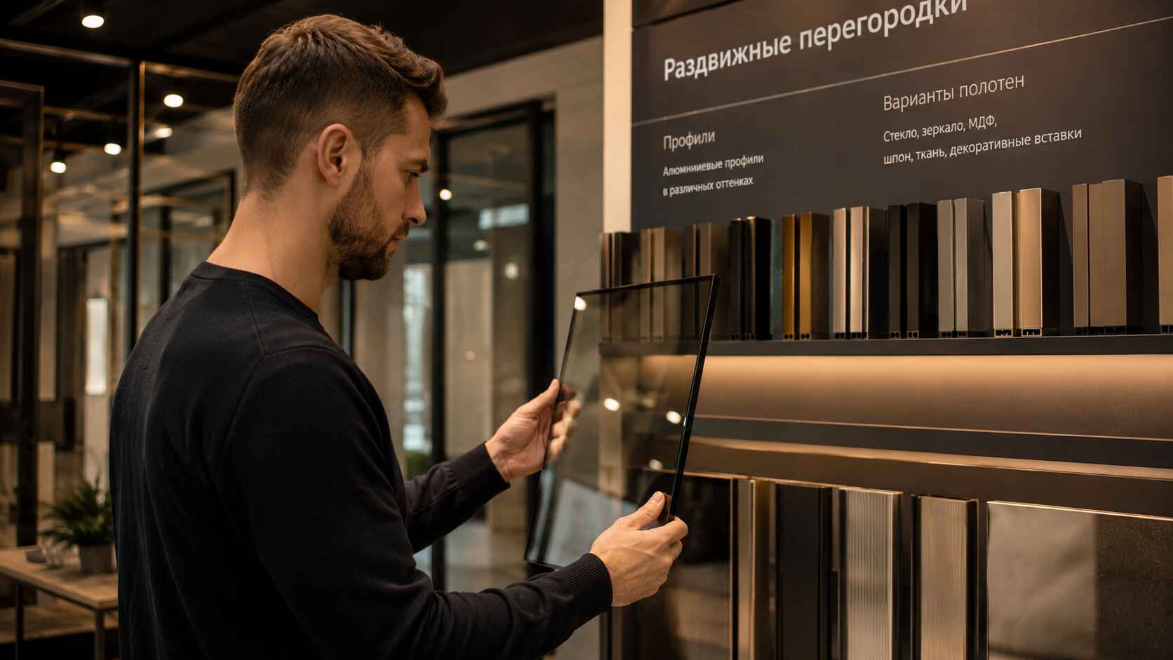 Образцы стекол в шоуруме