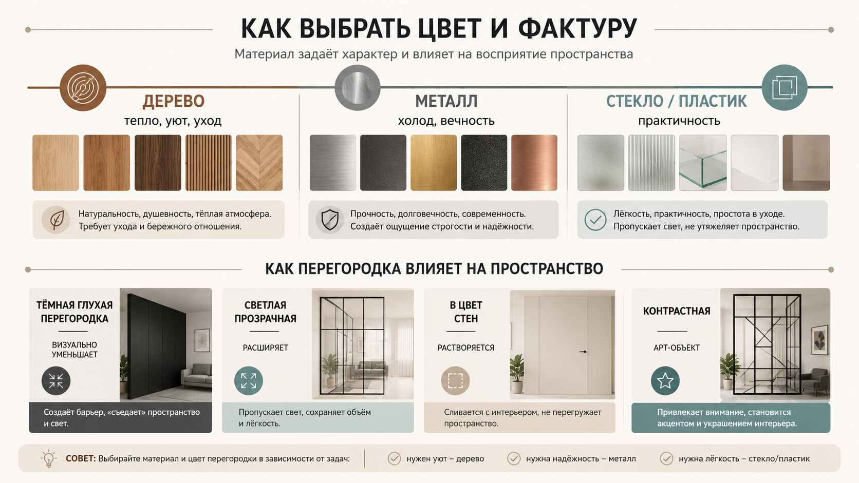 Как выбрать цвет и фактуру