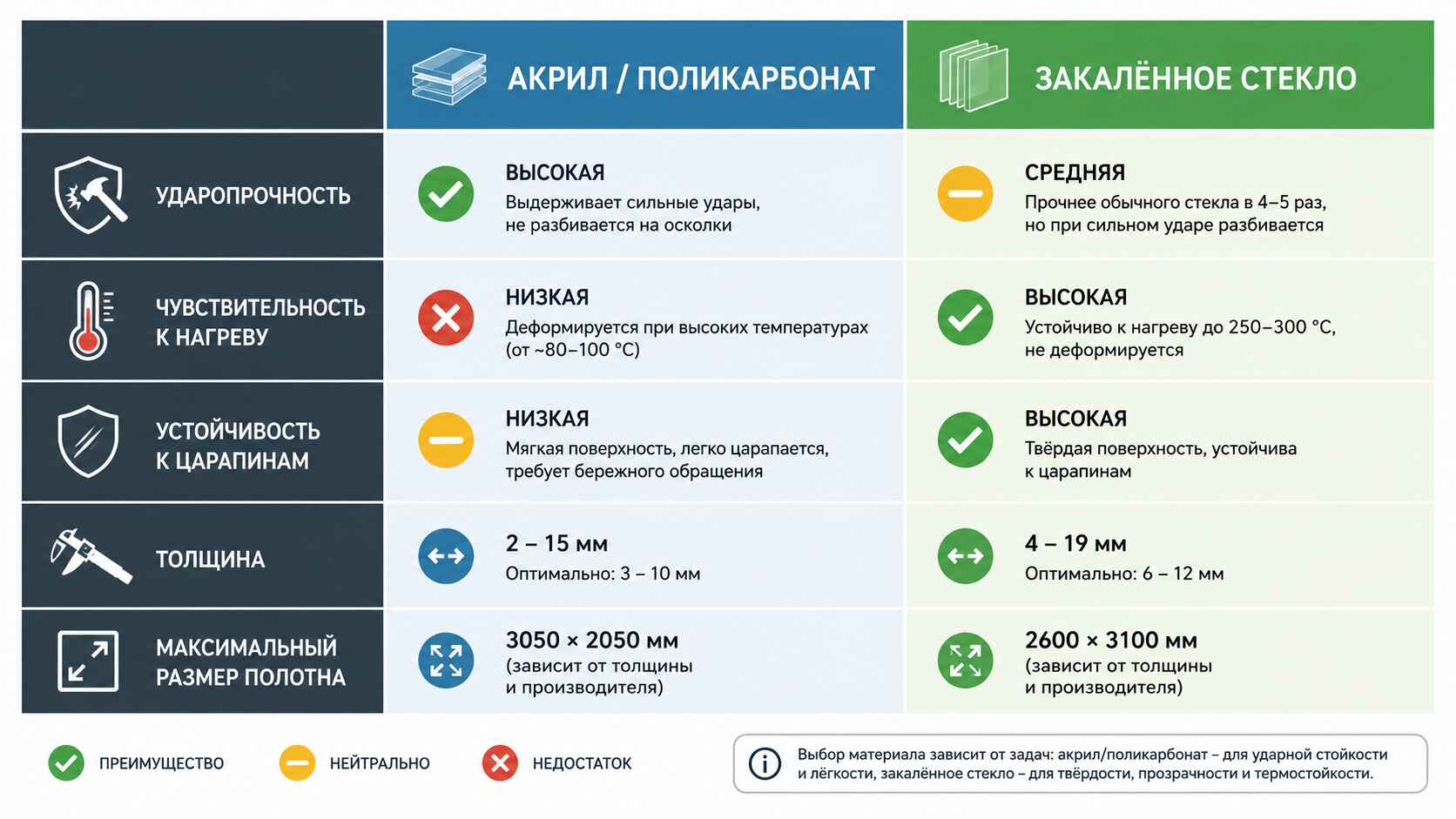 сравнительная инфографика материалов