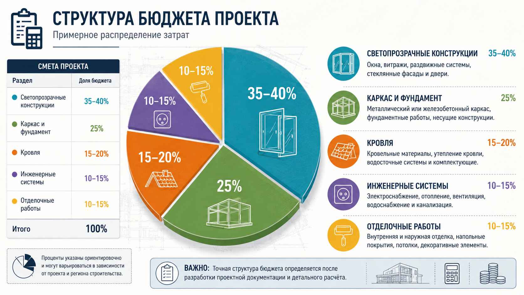 Структура бюджета строительства дома