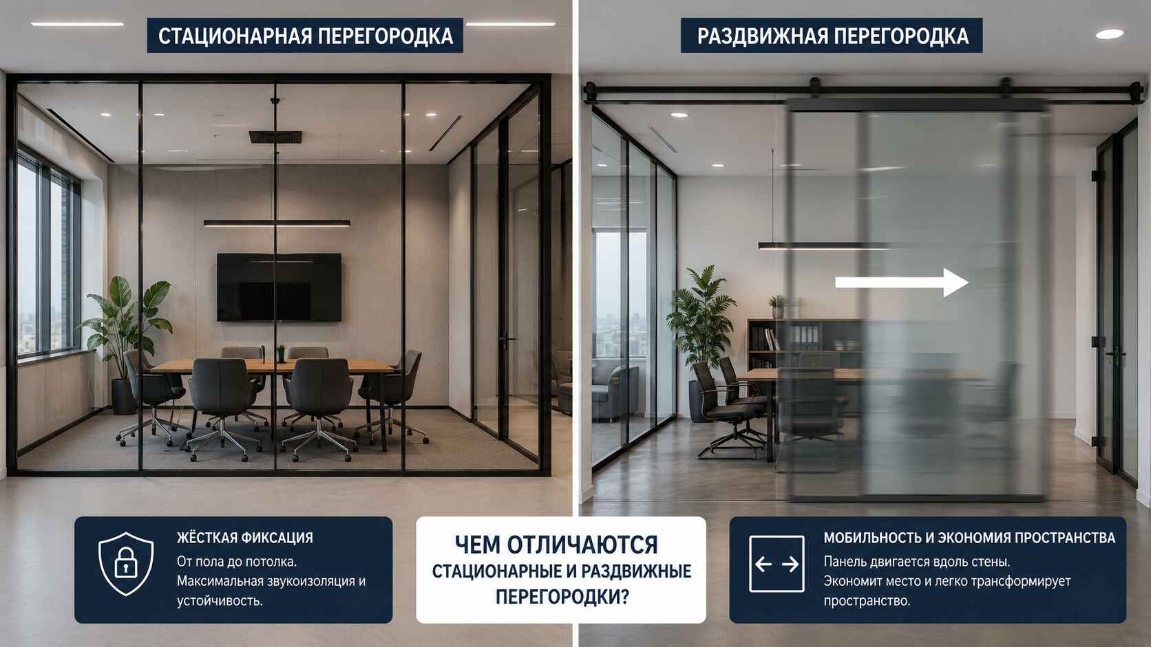 сравнительное фото стационарной и раздвижной систем