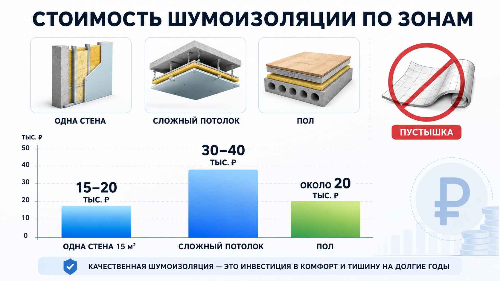 Стоимость шумоизоляции по зонам