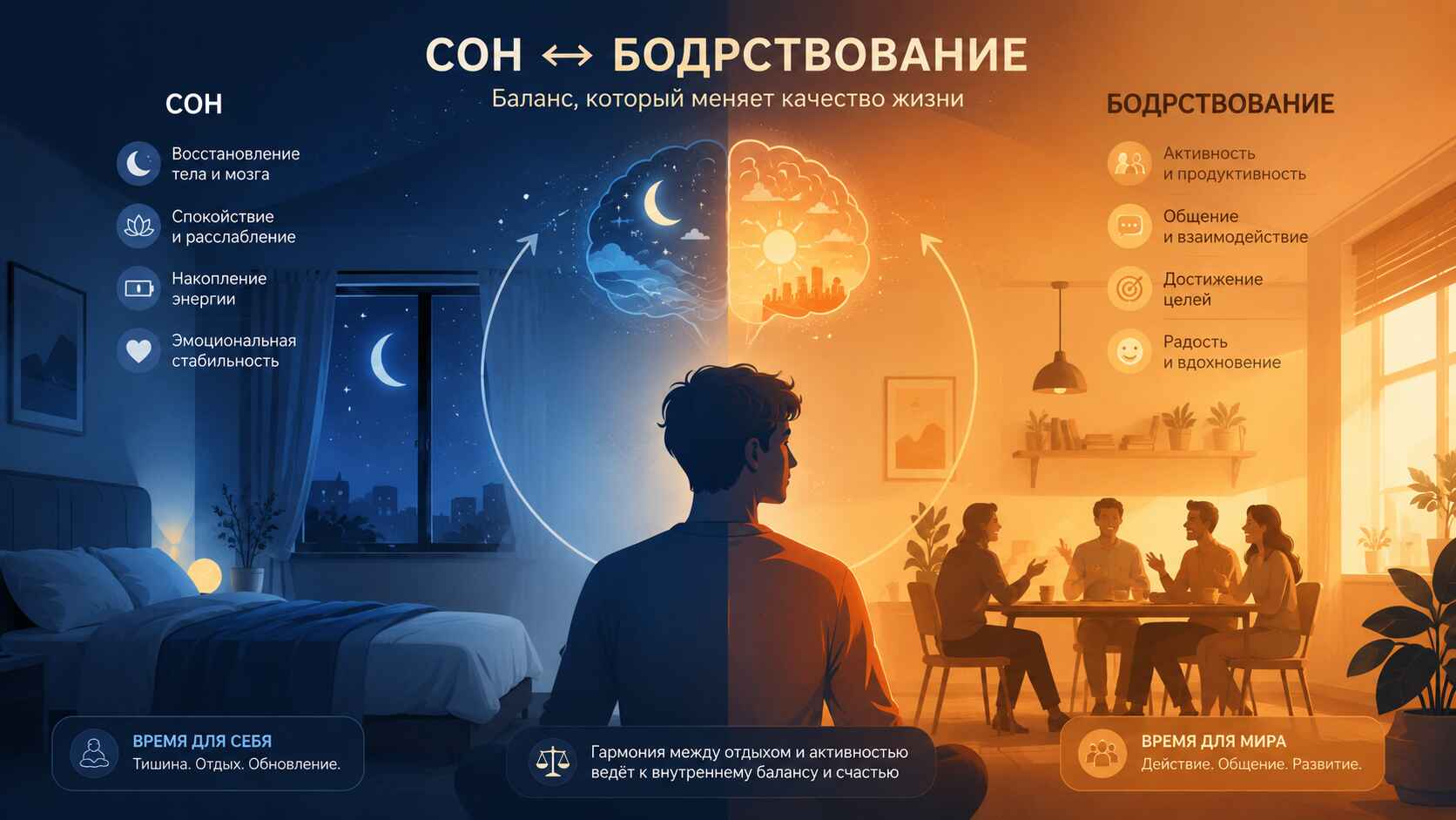 иллюстрация про переключение состояний «сон ↔ бодрствование