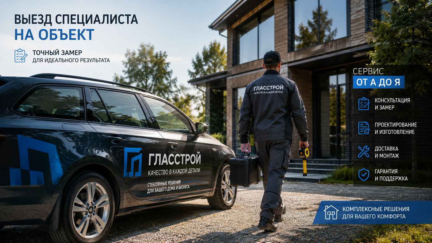 Мастер приезжает на объект на брендированном автомобиле компании