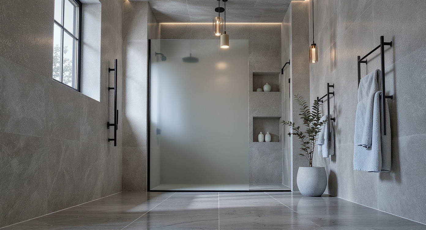 Стеклянная матовая перегородка для ванной комнаты