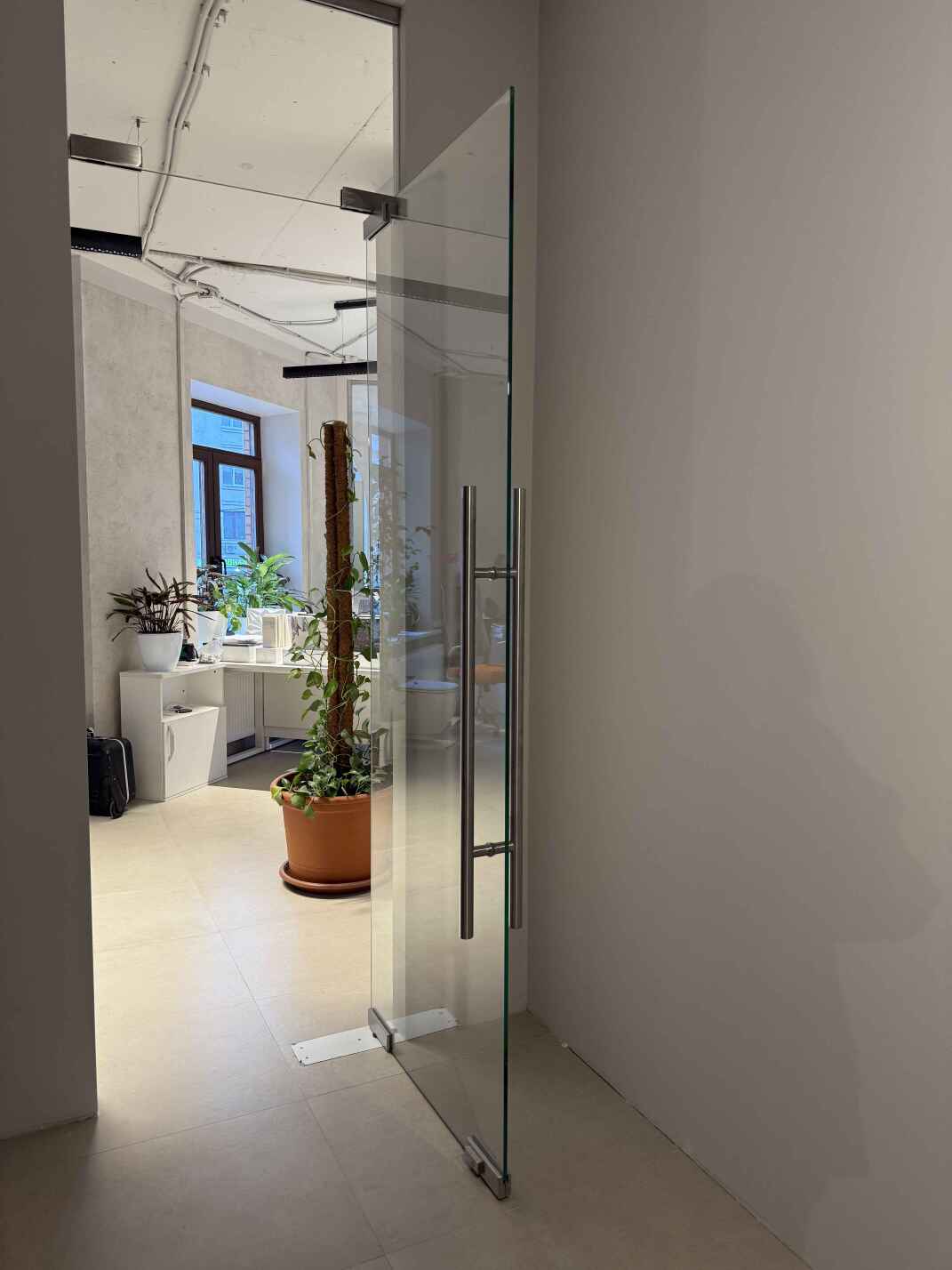 Бескаркасные маятниковые двери