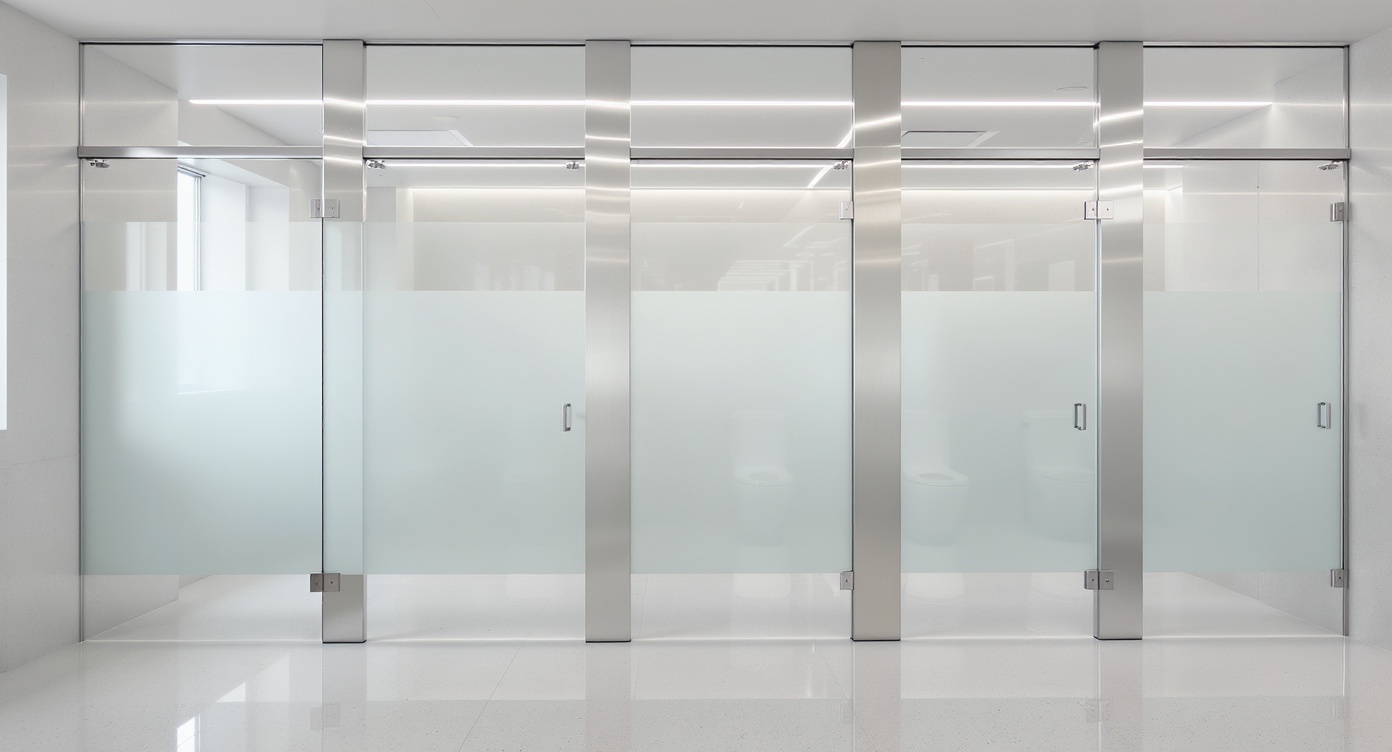 Туалетные перегородки для санузлов из стекла и алюминия
